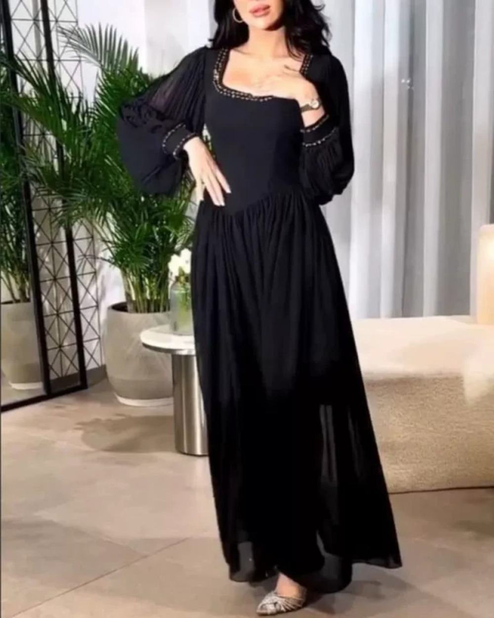 Spring Summer Elegant Sexy High Waist Beaded Pearl Chiffon Evening Dress